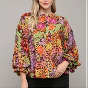 Fate multicolor floral print bubble sleeve blouse Size Small